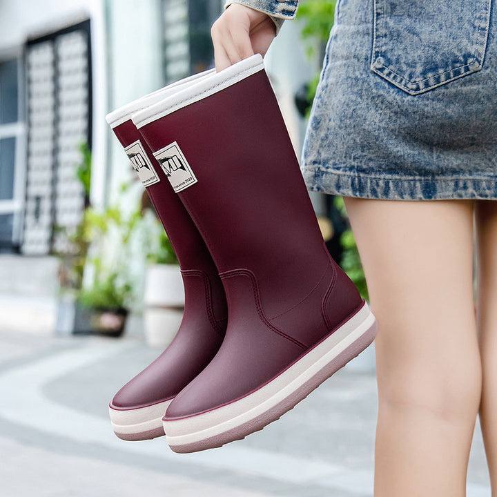 Damen Mittelhohe Plateau-Regenstiefel mit wasserfester Vollgummi-Konstruktion Drune