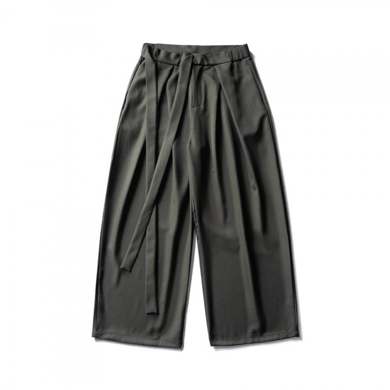 Damen Weite Culotte-Hose mit hoher Taille, Bundfalten und Bindegürtel Drune