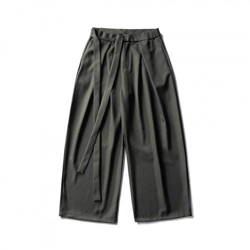 Damen Weite Culotte-Hose mit hoher Taille, Bundfalten und Bindegürtel Drune
