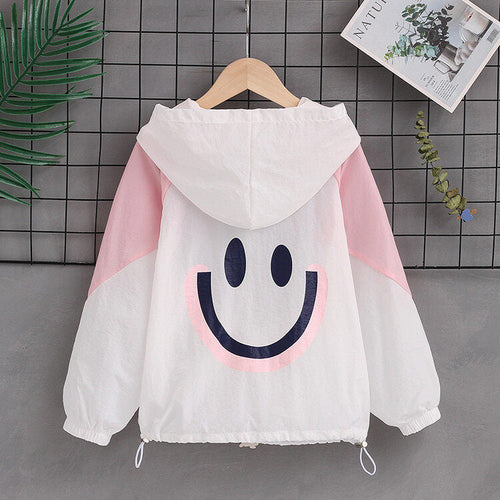 Damen nan leichte Kapuzenjacke mit Smiley-Print, verstellbarem Saum und elastischen Bündchen  Drune