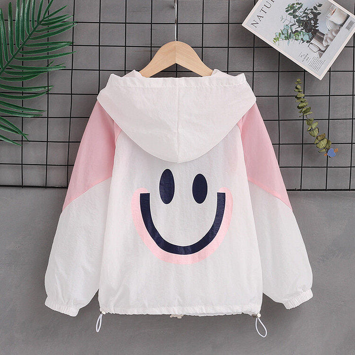 Damen nan leichte Kapuzenjacke mit Smiley-Print und Kordelzug Drune