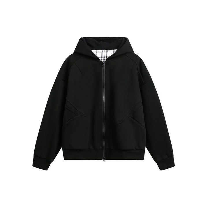 Unisex Kapuzen‑Sweatjacke mit Zweiwege‑Reißverschluss und kariertem Kapuzenfutter Drune