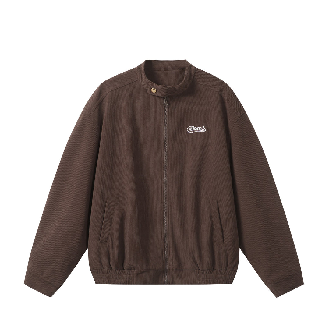 Unisex weit geschnittene Cord‑Blousonjacke mit Stehkragen, durchgehendem Reißverschluss und elastischem Saum Drune