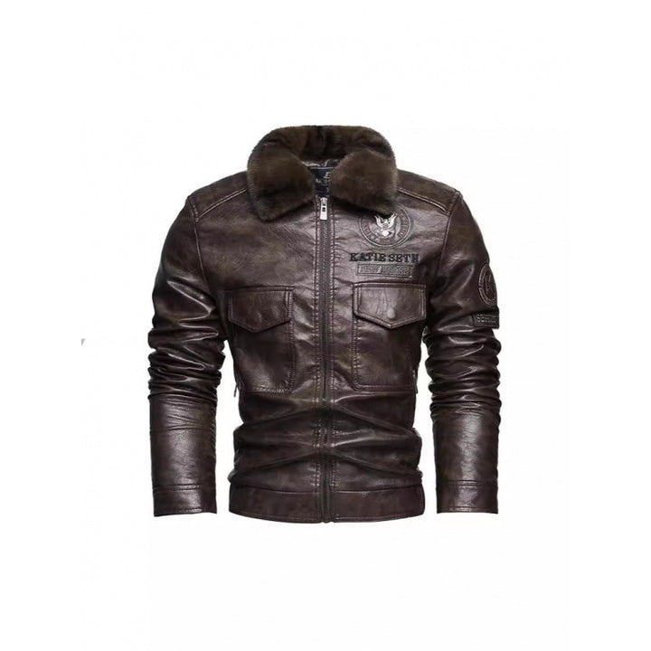 Herren Lederjacke mit Kunstfellkragen Drune