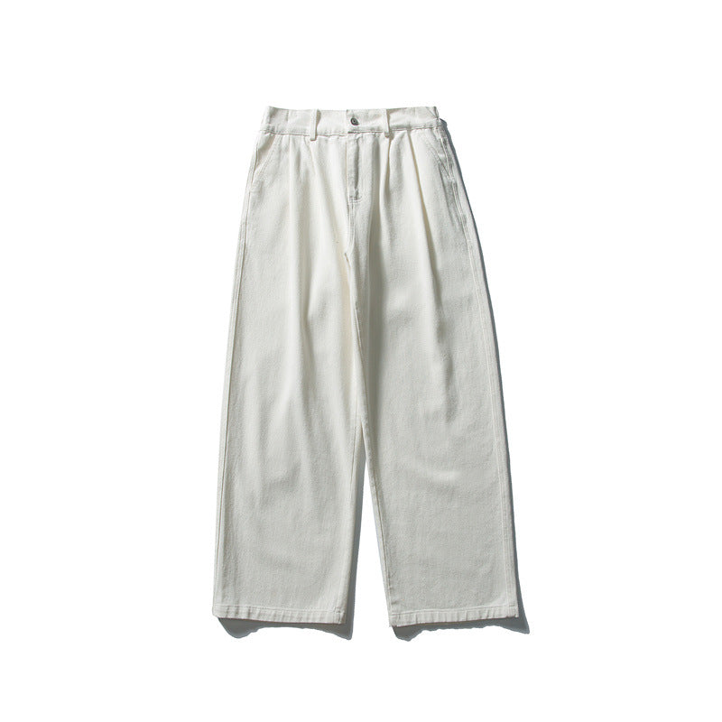 Damen Hochtaillierte weite Bundfalten-Hose aus Baumwollmischung mit geradem Bein Drune