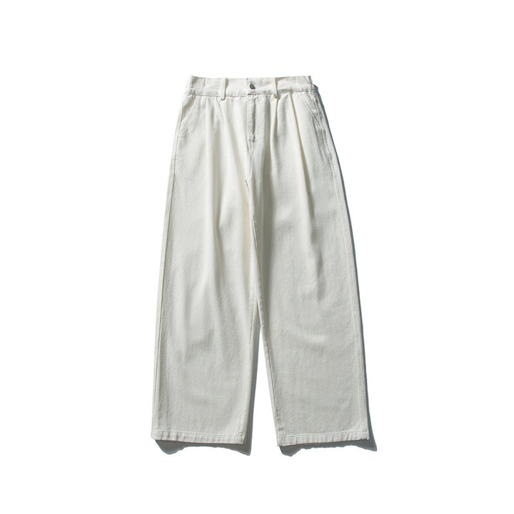 Damen Hochtaillierte weite Bundfalten-Hose aus Baumwollmischung mit geradem Bein Drune