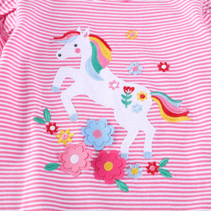 Mädchen T-Shirt mit zauberhaftem Einhorn-Motiv und Rüschendetail Drune