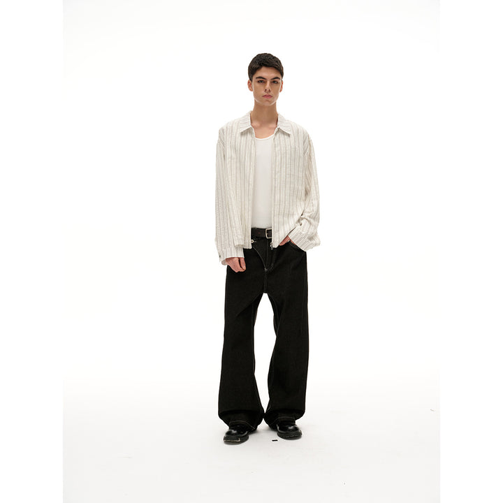 Unisex Leichte gestreifte Overshirt‑Jacke mit Hemdkragen und verdecktem Reißverschluss Drune