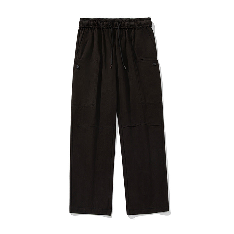 Unisex Weite Relaxed-Cargo-Palazzo-Hose mit elastischem Kordelbund und aufgesetzten Knopf-Taschen Drune