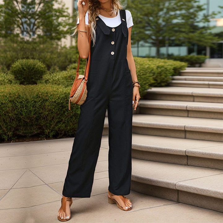Damen Latzhose mit seitlichen Taschen und Knopfdetails Drune