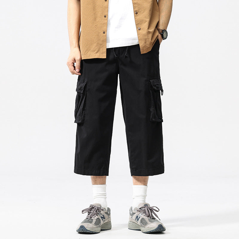 Herren halblange Utility-Cargohose aus Baumwoll-Twill mit weitem Bein und Multifachtaschen Drune
