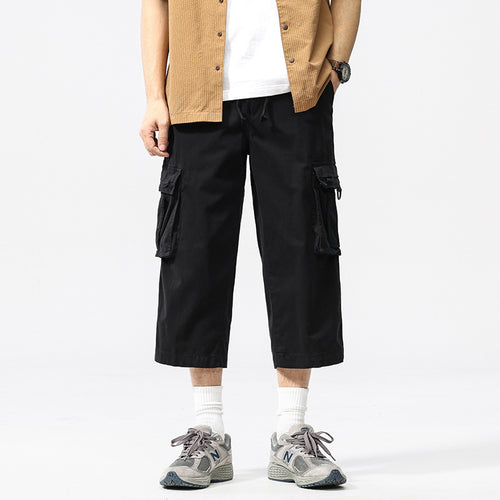 Herren halblange Utility-Cargohose aus Baumwoll-Twill mit weitem Bein und Multifachtaschen Drune