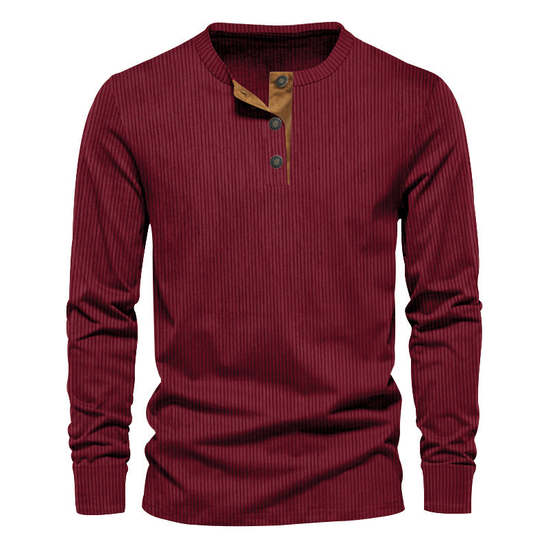 Herren nan geripptes Thermo-Henley mit Kontrast-Knopfleiste und Rippbündchen Drune