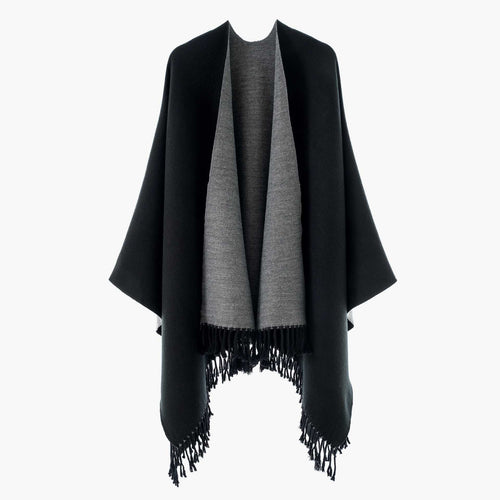 Damen Edler Umlegeponcho mit Reversoptik und Fransenabschluss Drune