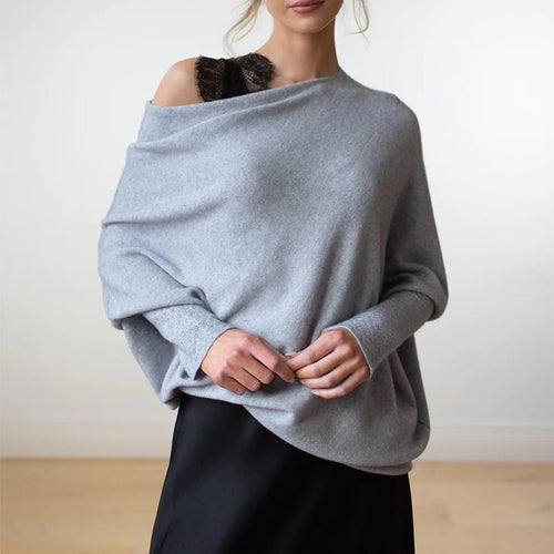 Damen lässiger Oversized Pullover mit Schulterfreies Design Drune