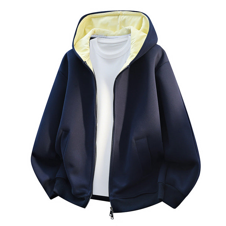 Herren Oversize-Zip-Hoodie mit kontrastgefütterter Kapuze und Kängurutaschen Drune