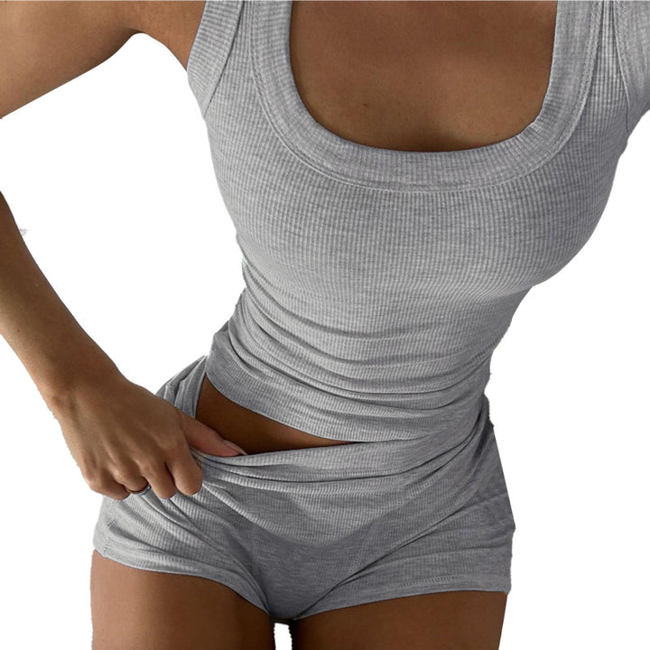 Damen Sportliches Loungewear-Set mit ärmellosem Oberteil und Shorts Drune