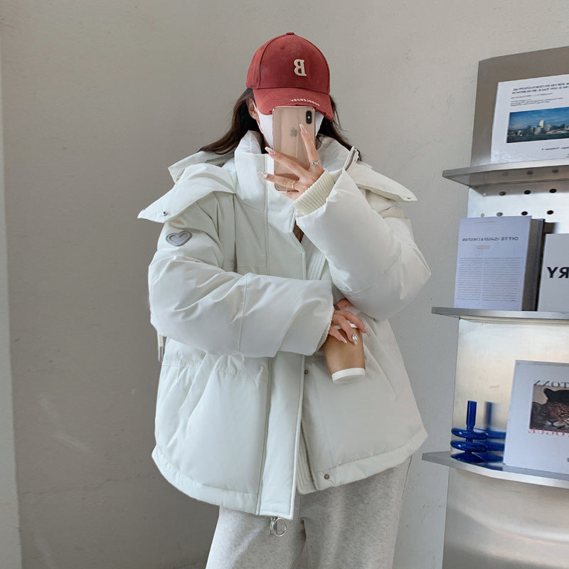 Damen nan oversized gesteppte Kurzjacke mit Kapuze, winddichter Fütterung und übergroßem Kragen Drune
