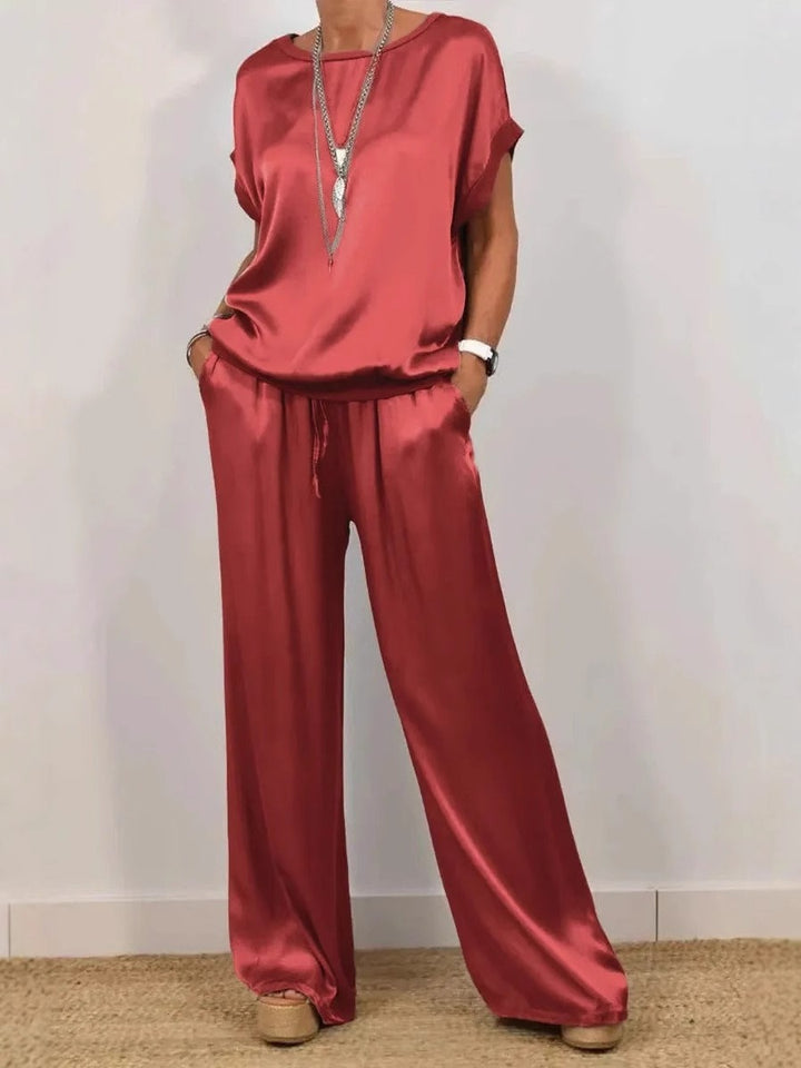 Damen elegantes Lounge-Set mit fließendem Schnitt und elastischem Bund Drune