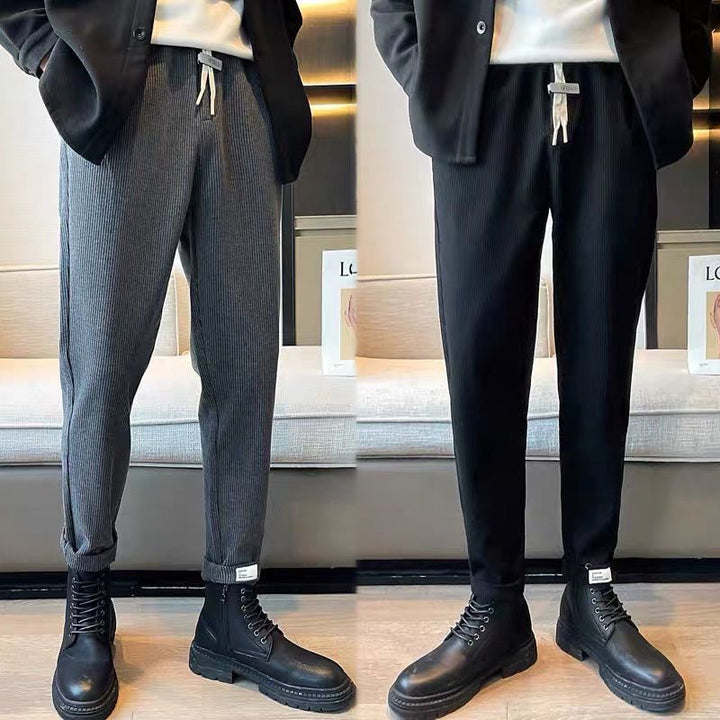 Herren Gerippte Jogginghose mit Tapered‑Fit, Tunnelzug und aufgerolltem Saum Drune