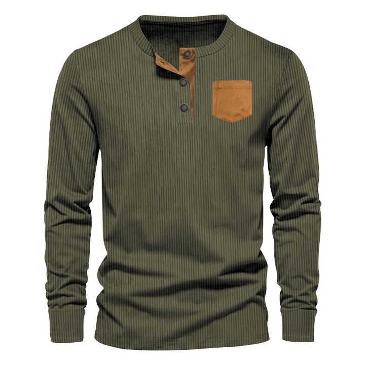 Herren Rippenfeinstrick Langarmshirt mit Slim‑Fit und Stehkragen Drune