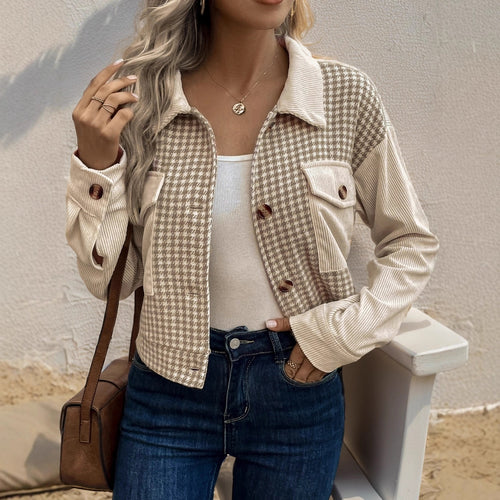 Damen Modische Cordjacke mit Karomuster Drune