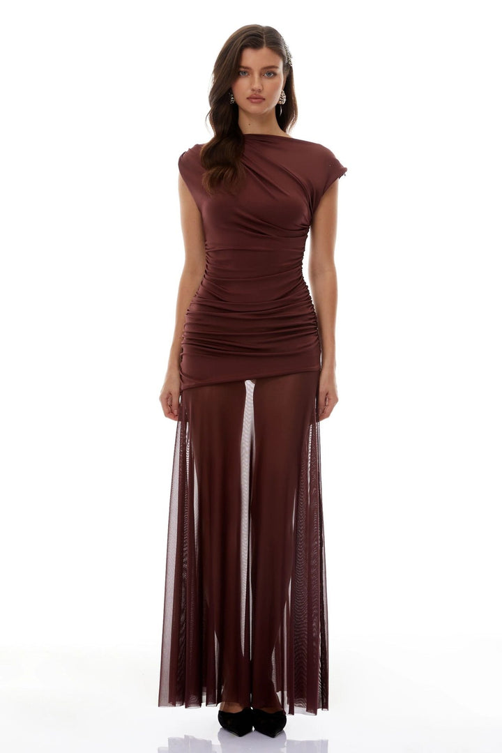 Damen Elegantes Wickelkleid mit Rüschendetails Drune