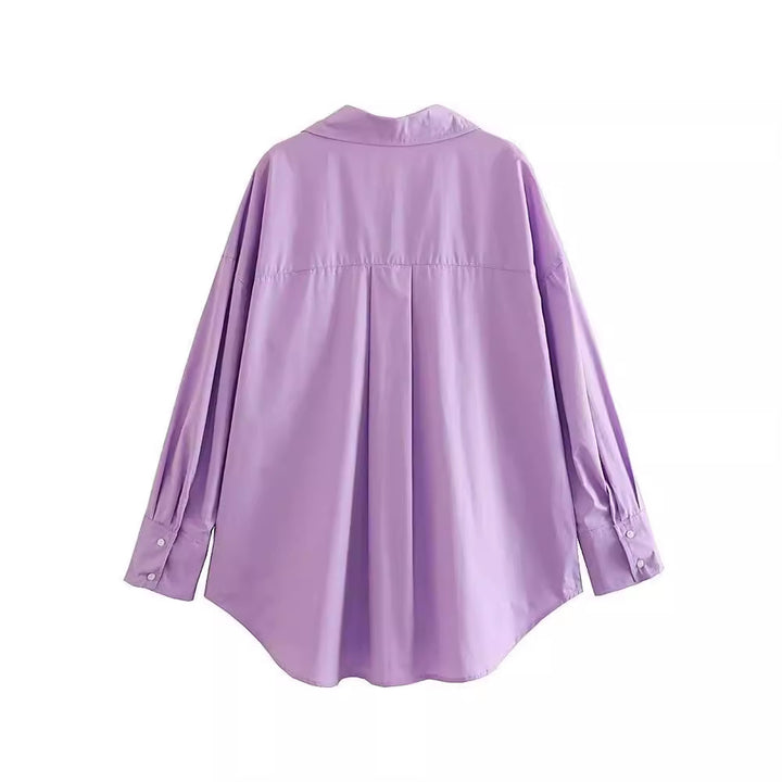Damen nan oversized Longbluse mit Kentkragen, durchgehender Knopfleiste und abgerundetem Saum Drune