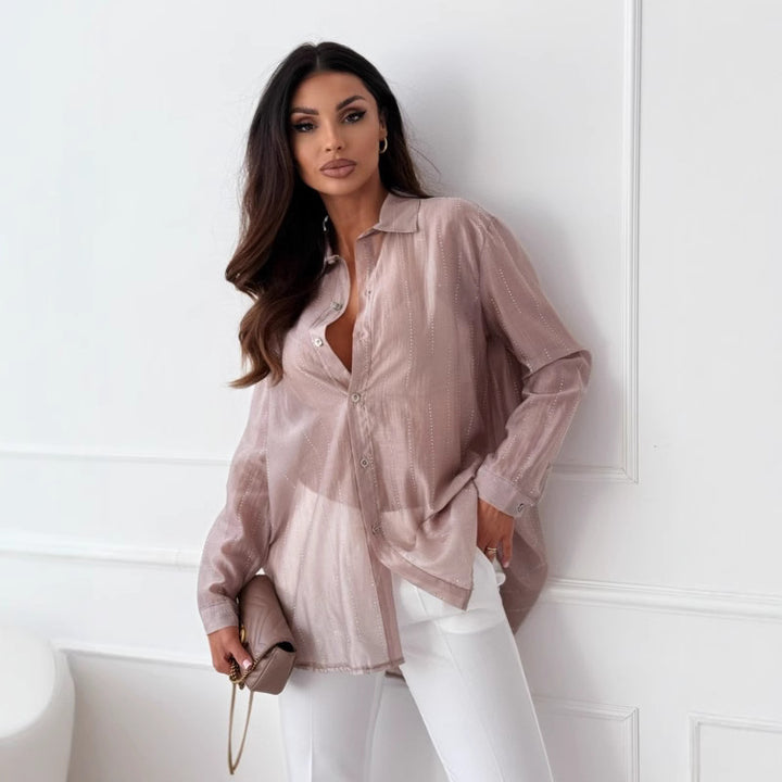 Damen elegante langärmlige Bluse mit feiner Struktur Drune