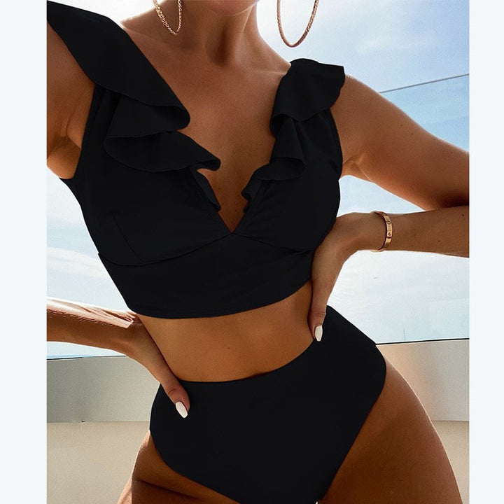 Damen Bikini mit elegantem Rüschendesign und hoch geschnittenem Höschen Drune