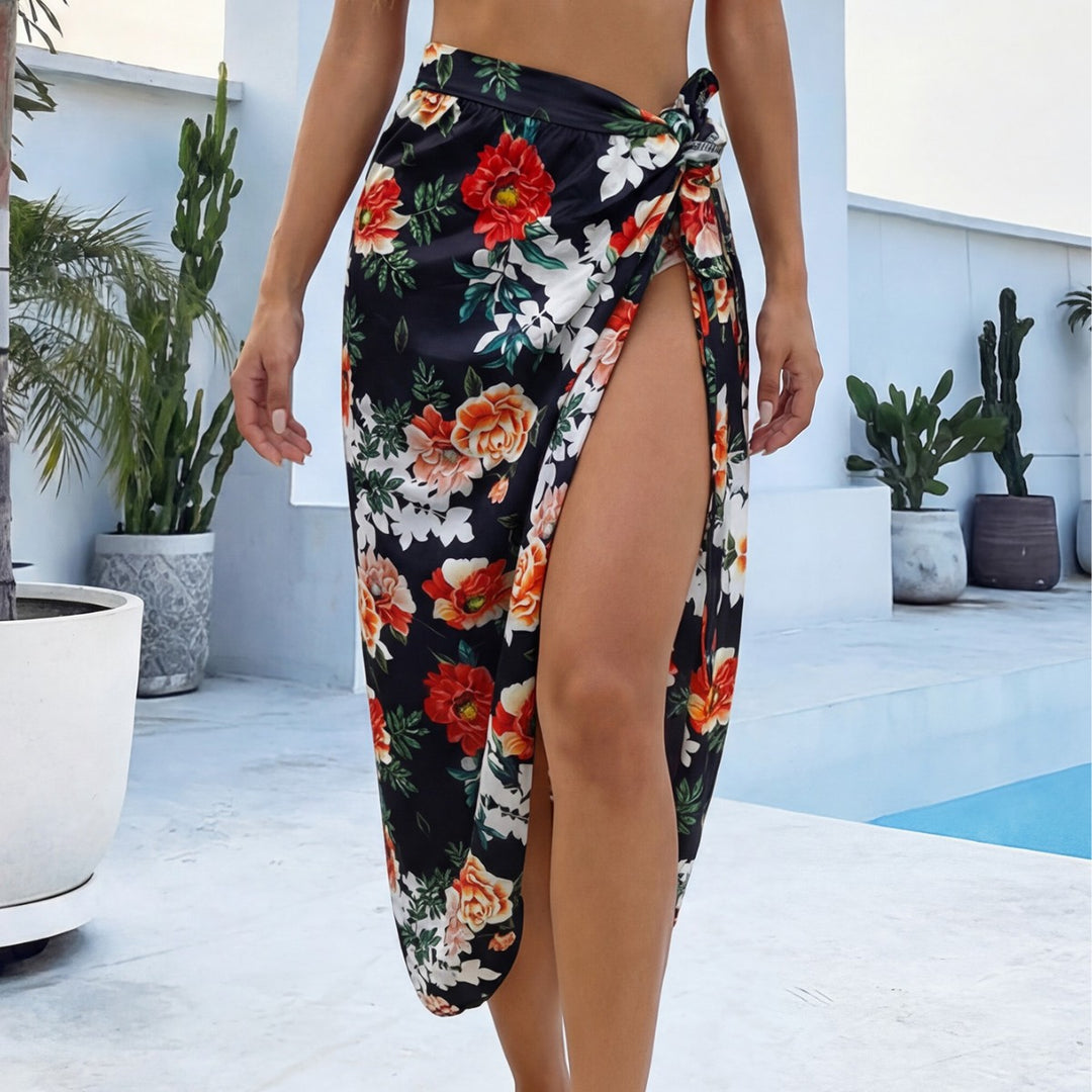 Damen eleganter Floral-Langrock mit seitlichem Schlitz Drune
