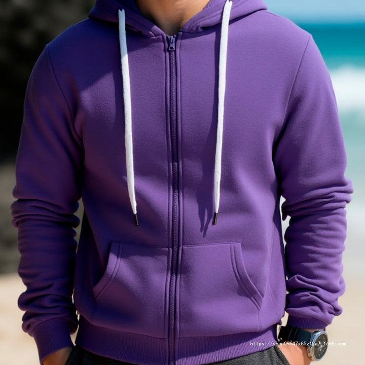Herren Kapuzen‑Sweatjacke mit durchgehendem Reißverschluss, Kängurutaschen & weichem Futter Drune