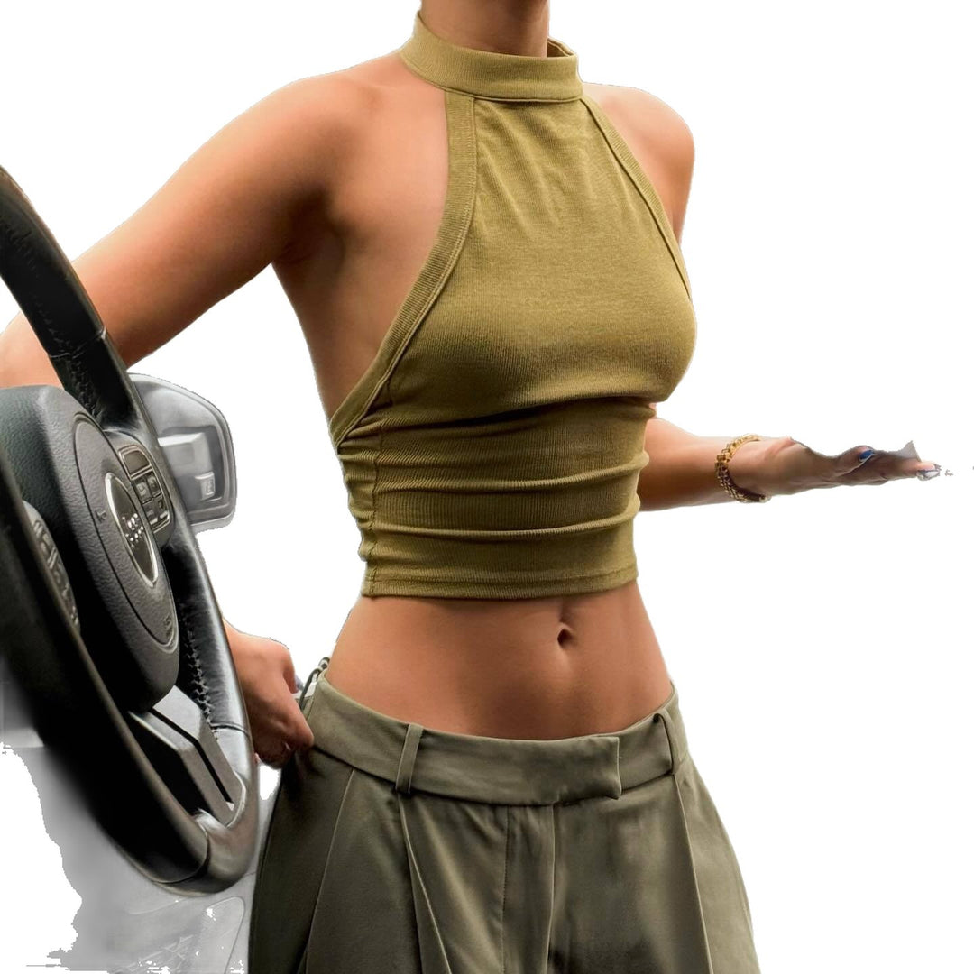 Damen High-Neck Crop-Top aus elastischem Material Drune