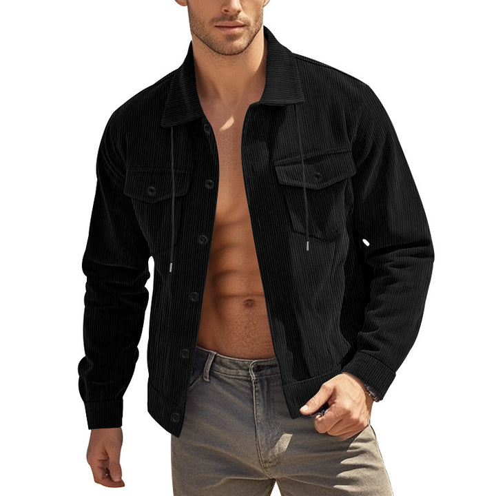 Herren nan lässige fein gerippte Cordjacke mit Stehkragen, Brusttaschen und elastischem Saum Drune