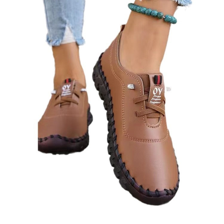 Damen nan handgenähte Mokassin-Loafer mit elastischer Schnürung gepolstertem Komfortfußbett und profilierter Gummisohle Drune