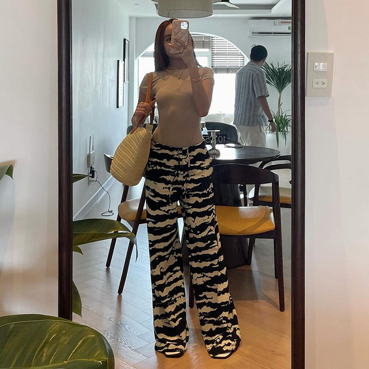 Damen nan weite Plissee-Hose mit Zebra-Muster, elastischem Tunnelzug und fließendem Jersey-Feeling Drune
