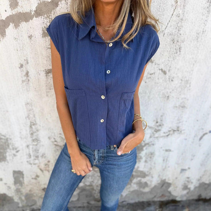 Damen Kurzarm Bluse mit praktischen Taschen Drune