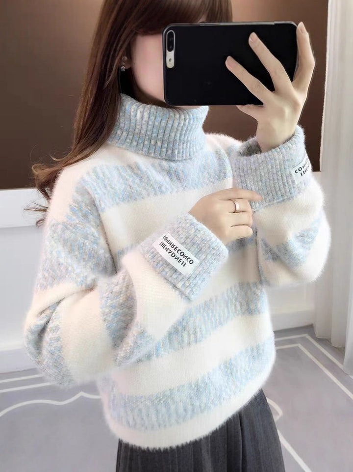 Drune | Gestreifter Rollkragen Strickpullover Für Frauen