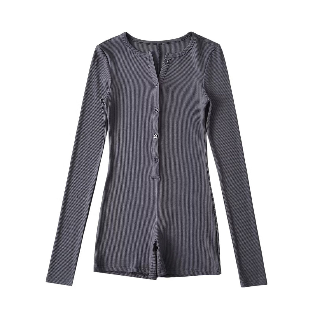 Damen Langarm-Jumpsuit mit Knopfverschluss Drune