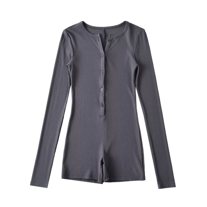 Damen Langarm-Jumpsuit mit Knopfverschluss Drune