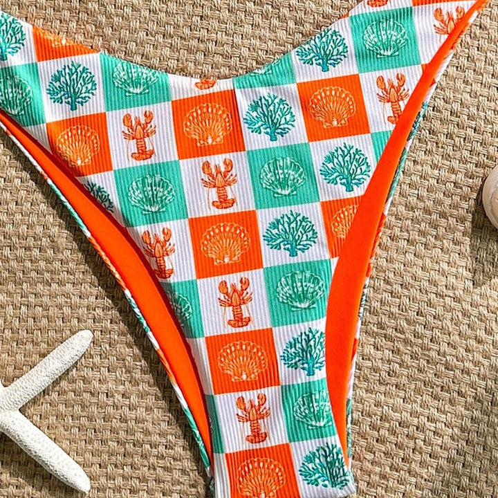 Damen Triangel-Bikini mit maritimen Mustern und verstellbaren Trägern Drune
