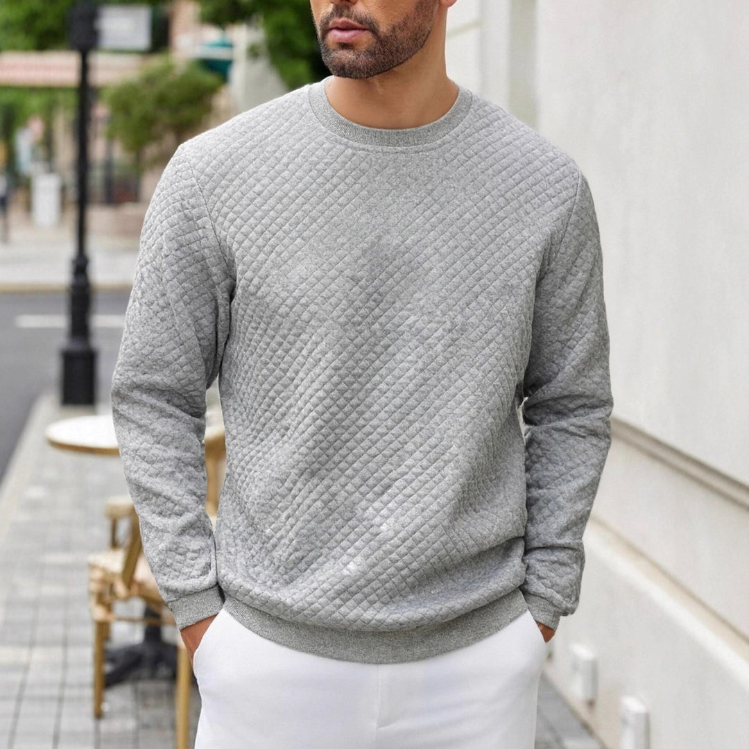 Herren gesteppter Sweatpullover mit Rautensteppung, geripptem Kragen und komfortablem Regular Fit Drune