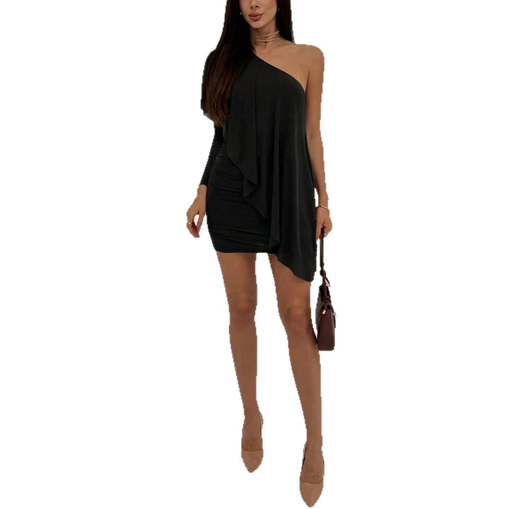 Damen nan asymmetrisches schulterfreies Minikleid mit Drapierung und gerafftem Rock Drune