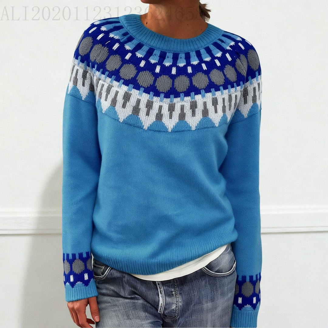 Damen nan Norwegerpullover aus Wollmix mit Rundhalsausschnitt und traditionellem Fair-Isle-Yoke Drune