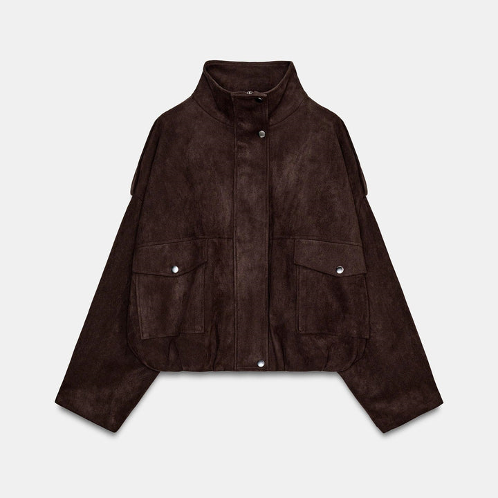Damen Modische Wildlederjacke mit großen Taschen