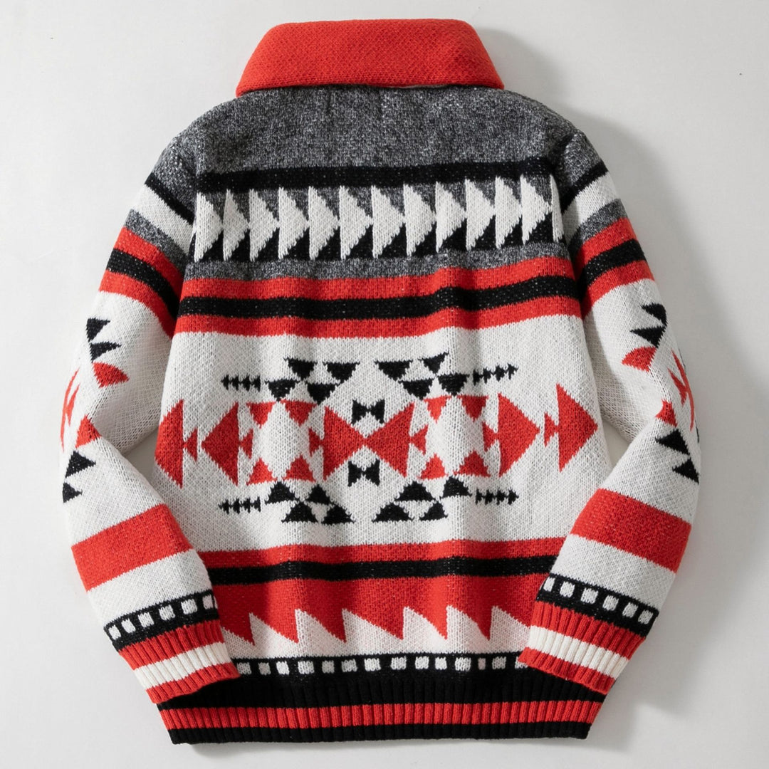 Herren Strickjacke mit geometrischem Muster und hoher Kragen Drune