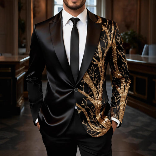 Herren Smoking-Sakko mit Gold-Paillettenbesatz und taillierter Satin-Optik Drune