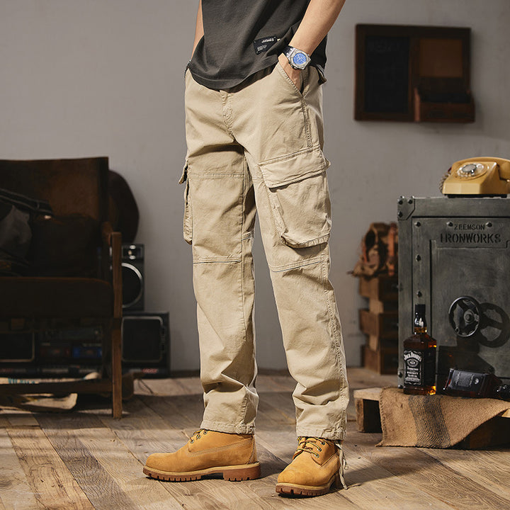 Herren Funktionale Cargo-Arbeitshose mit Kniepasse, Mehrfach‑Klappentaschen und Relaxed‑Straight‑Schnitt Drune