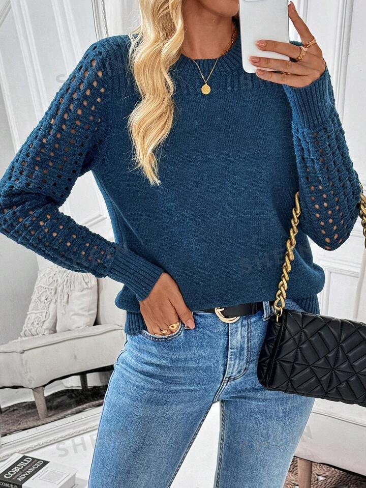 Damen Strickpullover mit netzartigem Ärmeldesign Drune