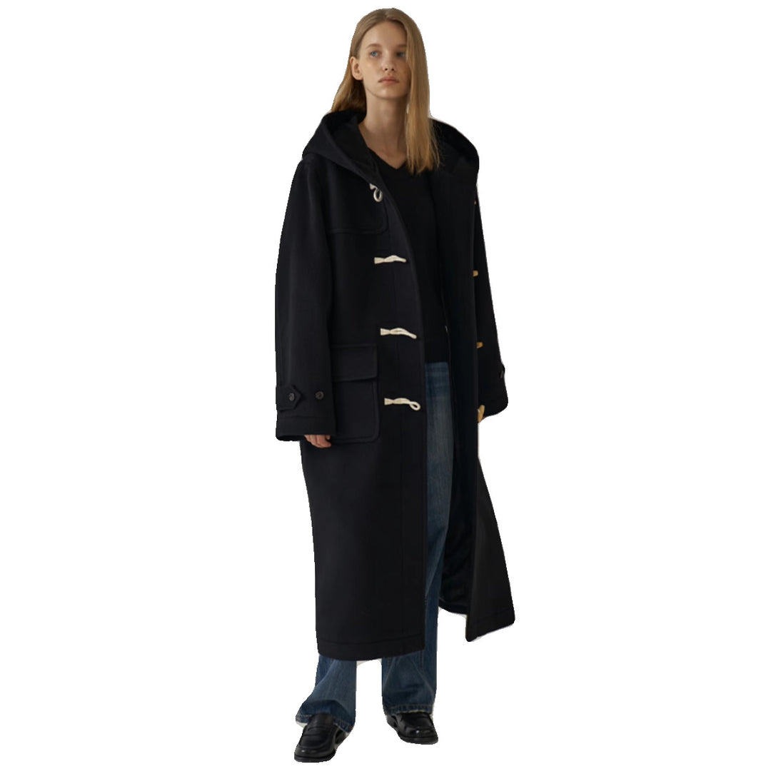 Damen langer Dufflecoat mit Kapuze Drune